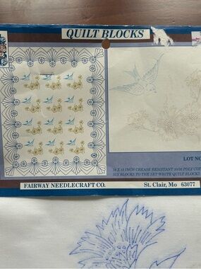 Vintage Pre stamped quilt blocks 6 to embroider birds Fairway needle craft